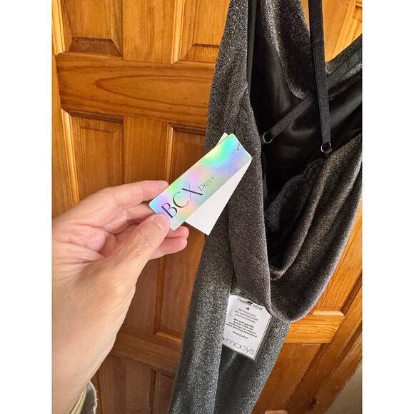 🖤 BCX Metallic Silver Gunmetal Cowl Back Maxi Gown | XS | NEW with TAGS - Picture 7 of 8